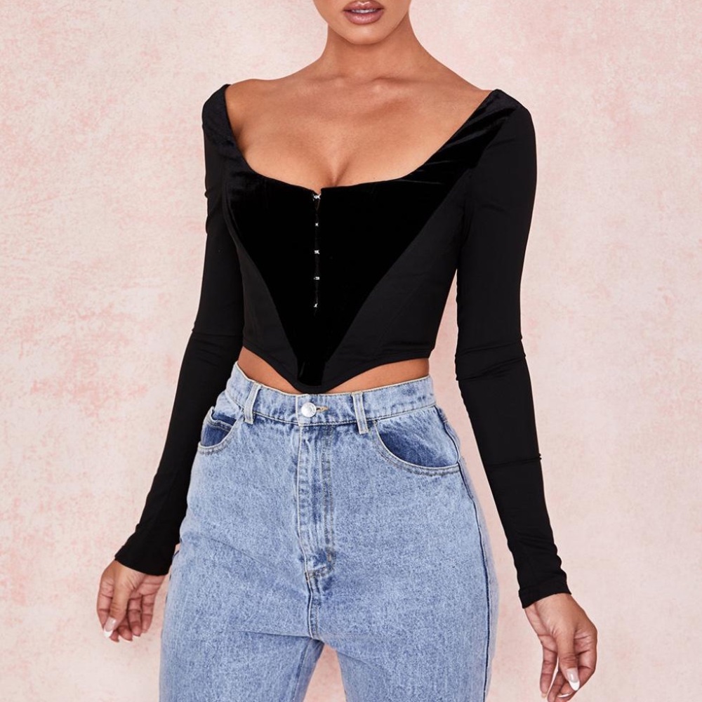 Womens House of CB Corsets | Black Velvet Corset Top